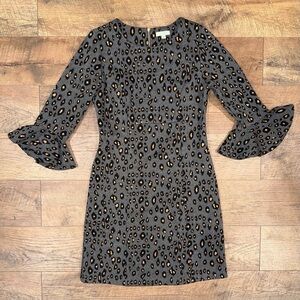 Jade Melody Tam Bell Sleeve Gray Leopard Print Statement Sleeve Dress